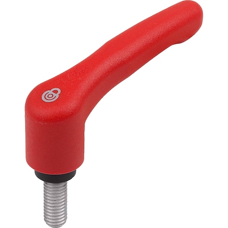 Kipp Adjustable Handle W.Safety Function Size:2 M08X10, Plastic Red Ral3020, Comp:Steel K1553.20884X10